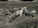 An early NASA concept of a potential base on the moon. Image Credit: NASA