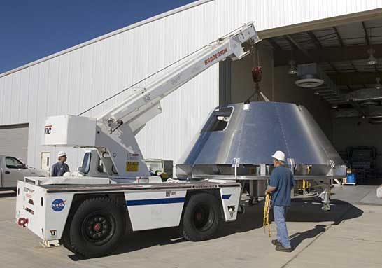 A mockup Orion crew module.