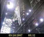 Discovery in the VAB (NASA public webcam image)