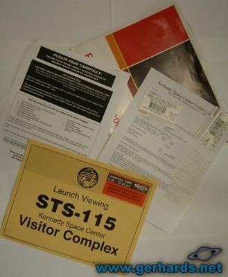 Sample contents of the package you will received when you have purchased Kennedy Space Center launch viewing tickets.
