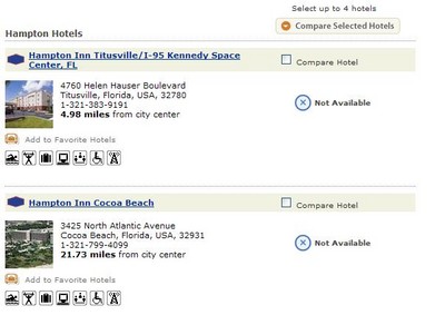 A typical view of Titusville hotel reservation before launch day - unavailable ;)