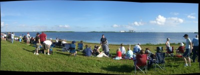 The launch viewing area of NASA Causewa (Panaroma from a few pictures). This was taken relatively early, thus the few people. Later it gets crowded.