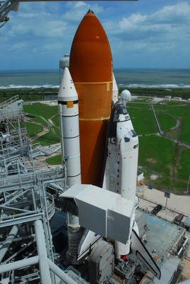 Space Shuttle Discovery has arrived at Launch Pad 39A.