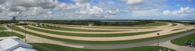 View from the LC 39 Observation Gantry (first stop on KSC bus tour). Note the VAB to the left and launch pad 39B to the right.