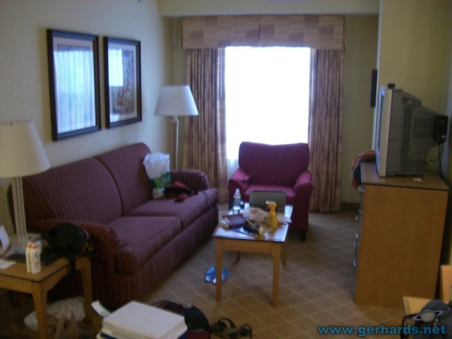 An inside view of the Residence Inn in Cape Canaveral. I stayed there in 2007 and it was an excellent, brand-new hotel. I enjoyed the stay very much. Pictures show actual room details.