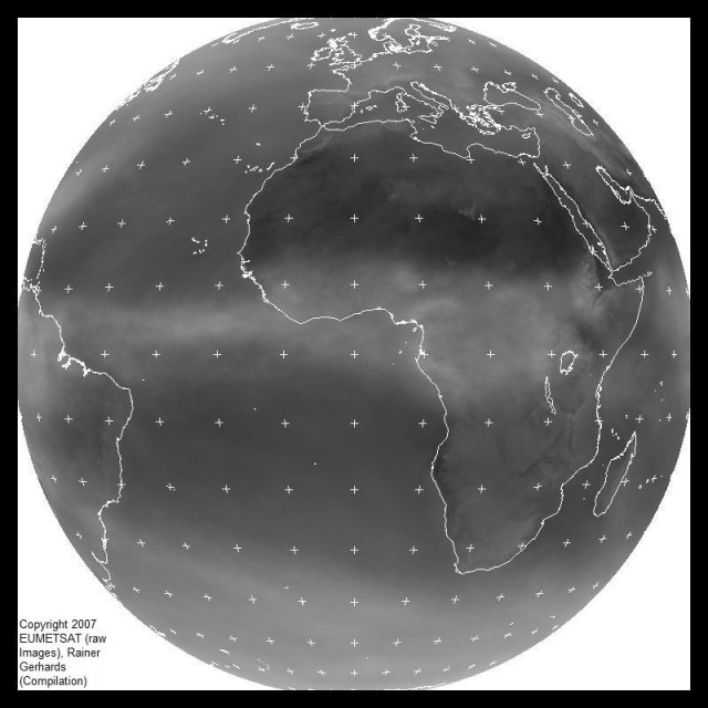 Combined cloud cover for the month of 2007-05.