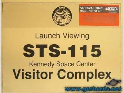 An actual car placard that must be displayed inside the car to gain access to Kennedy Space Center on launch days.