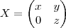 X = 
\begin{pmatrix} x & y \\ 0 & z \end{pmatrix}
